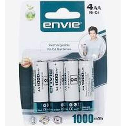 Envie AA Rechargeable Batteries, Low Self Discharge, AA 1000mAh Ni-CD (Pack of 4)