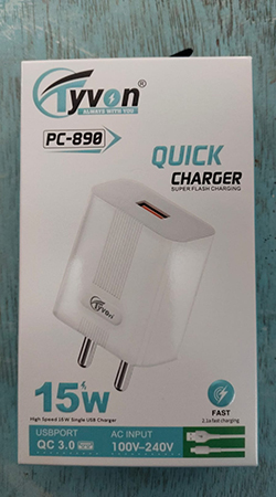 Tyvon PC-890 15w Smartphone Quick Charger With Type C Cable