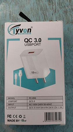Tyvon PC-890 15w Smartphone Quick Charger With Type C Cable