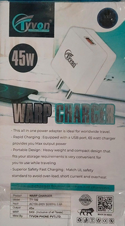 Tyvon TY-0192 45w Smartphone Charger With Type C Cable